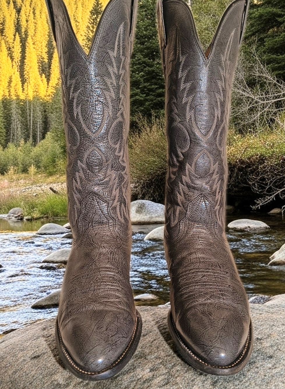 Men's Nocona Western Leather Cowboy Boots 8.5D Gray, Excellent Vintage Condition